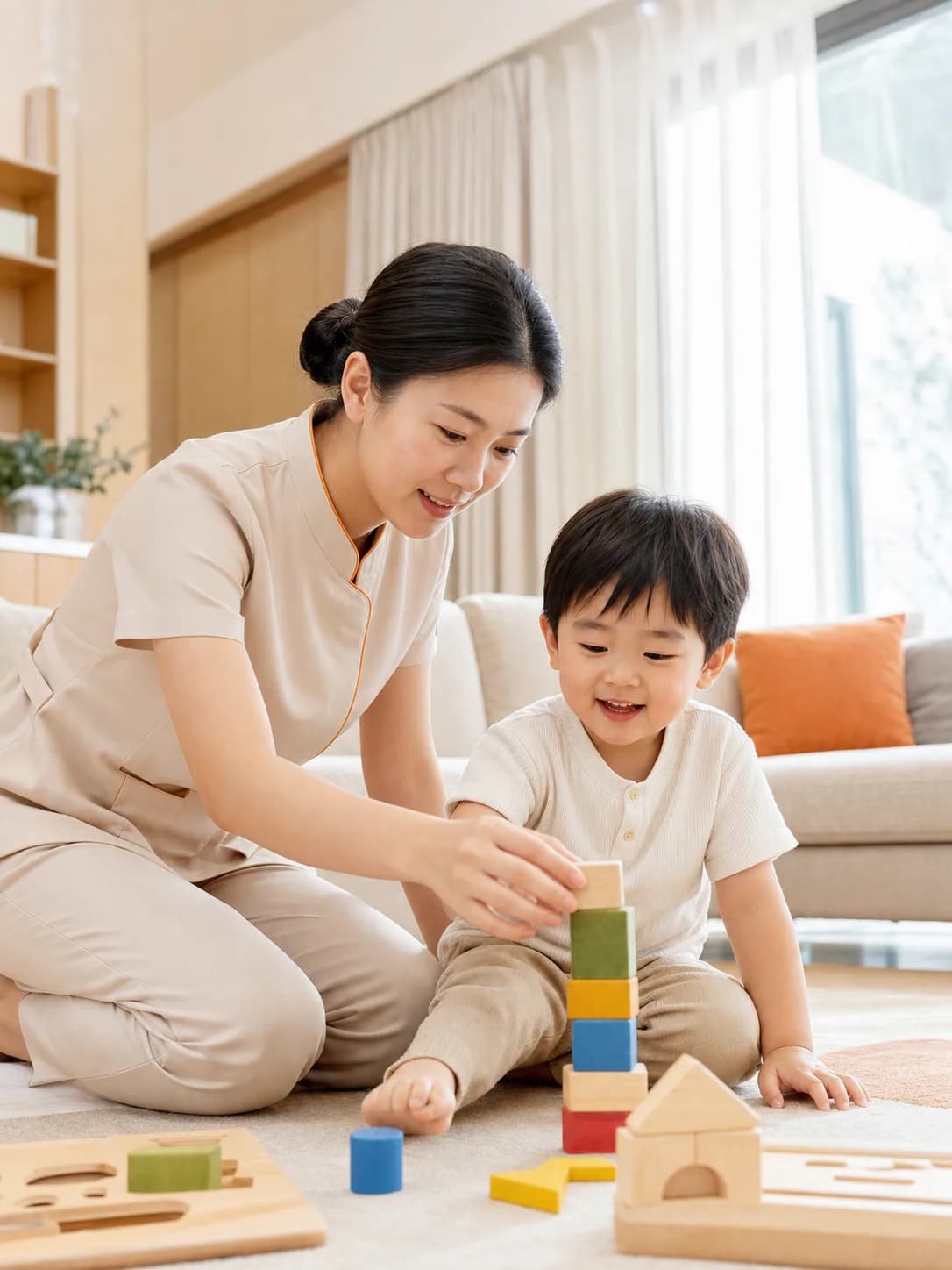 千样好育婴师在家庭中陪伴幼儿进行积木启蒙